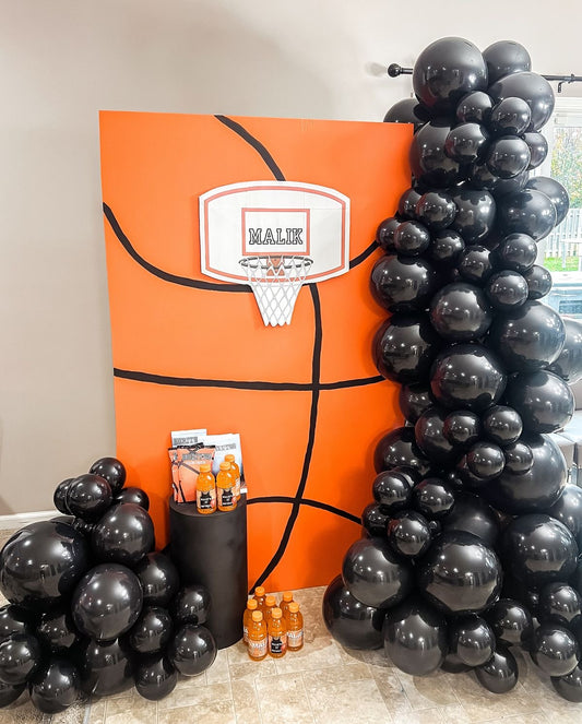 Customizable Board Ball Backdrop with Ring and Balloon Chain Black - Basketball Sports-Themed Perfect for special occasions