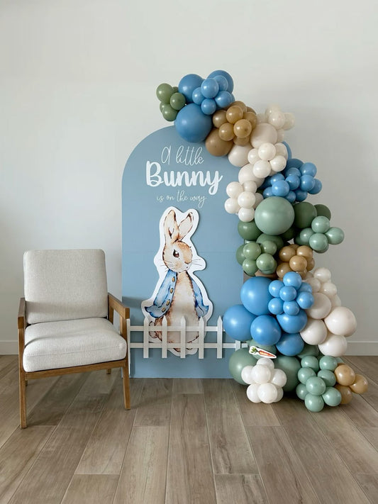 Customizable Board Backdrop with Balloon Blue, Green, White, Brown and Dust White - The Tale of Peter Rabbit-Themed Perfect for special occasions