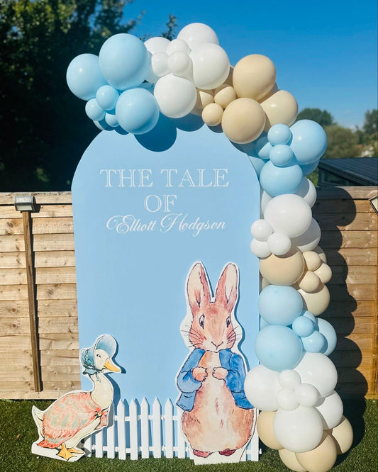 Customizable Board Backdrop with Balloon Blue, White and Beige with Peter and Duck Standee - The Tale of Peter Rabbit-Themed Perfect for special occasions