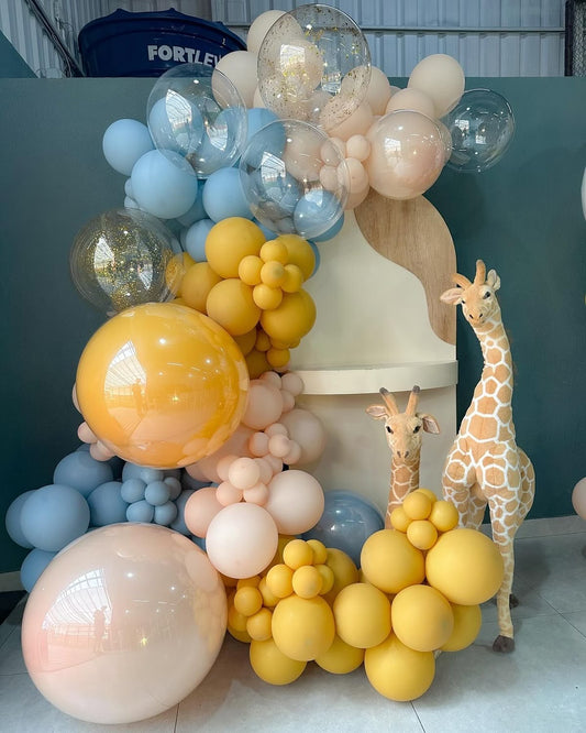Customizable Board Backdrop with Balloon Blue, Yellow, Clear and Beige - Animal-Themed Perfect for special occasion