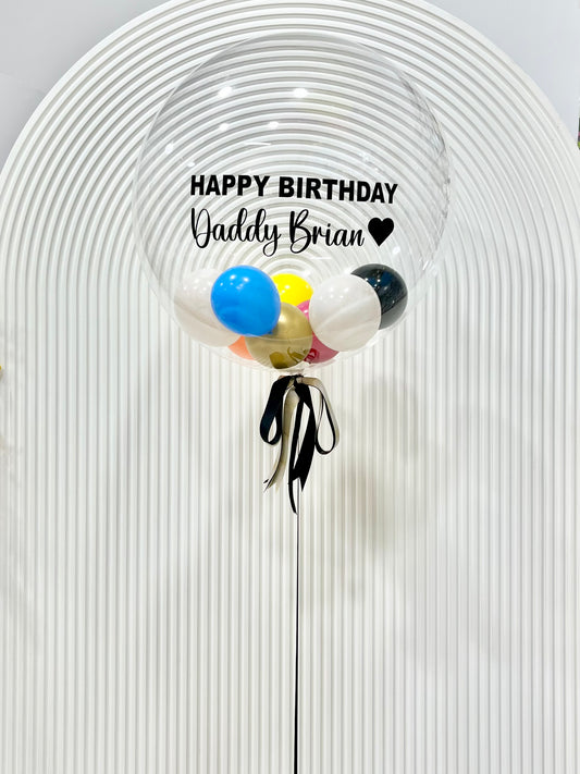Personalised Helium Balloon Clear with Mini Latex with Customize Sticker and Ribbons - Customizable Design