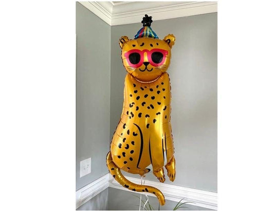 Leopard with Birthday Hat Foil Balloon - Safari-Themed Perfect for any special celebrations!