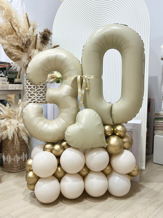 Platform Beige “30” Balloons Beige Light Gold with Heart Foil - Customizable Design, Perfect for any occasions!