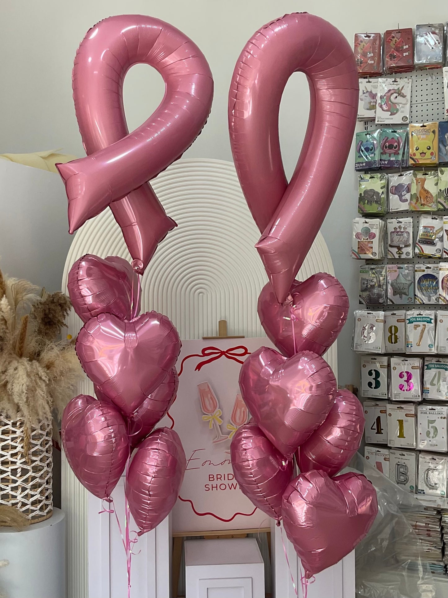 Helium Set Pink Bow Pink Hearts Bunch - Breast Cancer Awareness Month