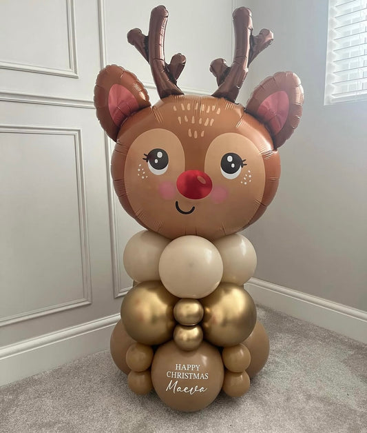Balloon on Stand Christmas Dear with Latex Brown, Light Gold and Beige and Customize Sticker – Christmas Customizable Design