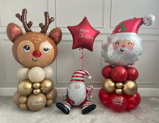 Balloon on Stand Christmas Dear Santa with Latex Brown, Light Gold, Red and Beige and Helium Star with Customize Sticker – Christmas Customizable Design