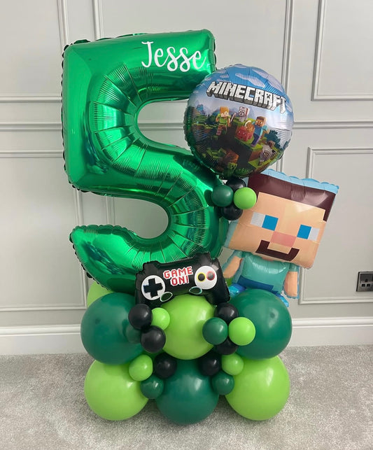 Platform Green Number '5' with Latex Green with Game Controller and Minecraft Character Foil accents – Minecraft-Themed Customizable Design