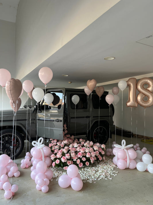 Fresh Flower Flowing Decor Car Pink Balloons Surprise – Luxury Car Decoration, Giant Gift Bow for Car Surprise, Birthday, Wedding, Christmas Present