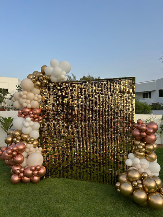 Gold Shimmer Wall Setup with Balloon Rose Gold, Dust White and Light Gold - Perfect for any Celebration