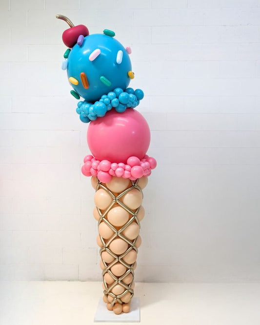 Balloon Blue, Pink and Beige Designed Ice cream with White, Green Blue, Orange, Red and Yellow Sprinkles Design - Ice Cream-Themed Perfect for special occasions!