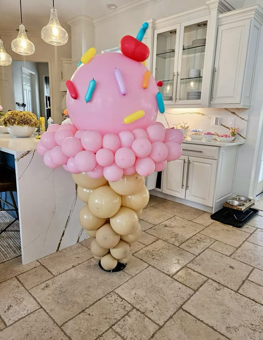 Balloon Pink and Beige Designed Ice cream with Blue, Orange, Red and Yellow Sprinkles Design - Ice Cream-Themed Perfect for special occasions!