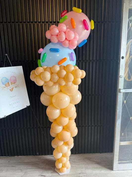 Balloon Blue, Pink and Beige Designed Ice cream with White, Green Blue, Orange, Red and Yellow Sprinkles Design - Ice Cream-Themed Perfect for special occasions!