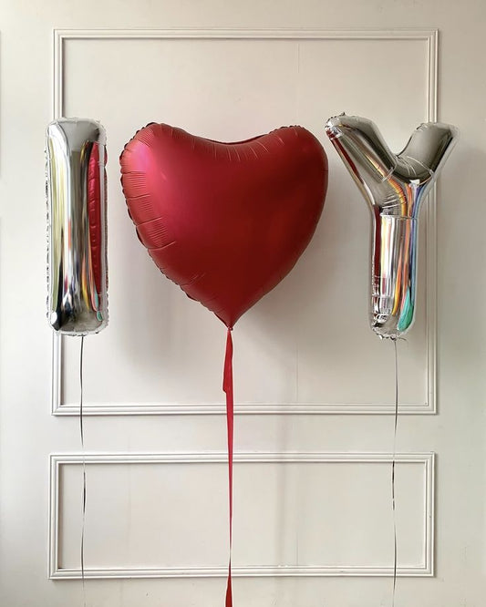 35" Red Heart-Shaped Helium Foil Balloons I and U Silver Helium - Valentine's, Anniversary Perfect for special occasions!