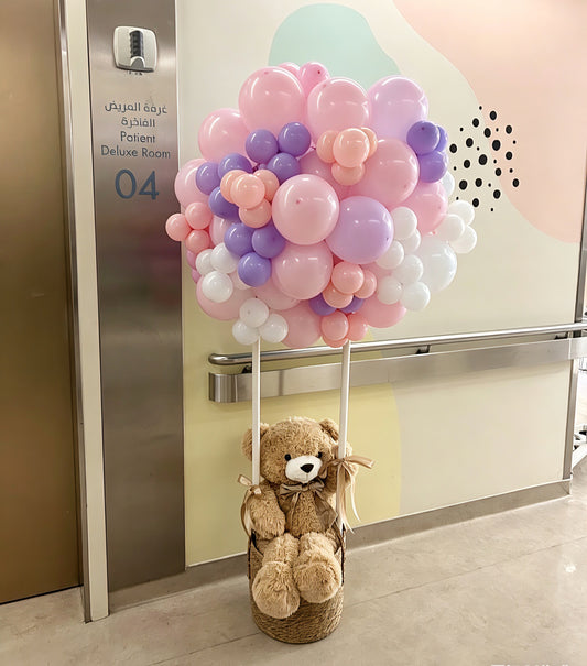 Hospital Setup Pink, Purple, White Balloon Teddy Bear Designed Hot Air Balloon Setup - Perfect for special occasions!