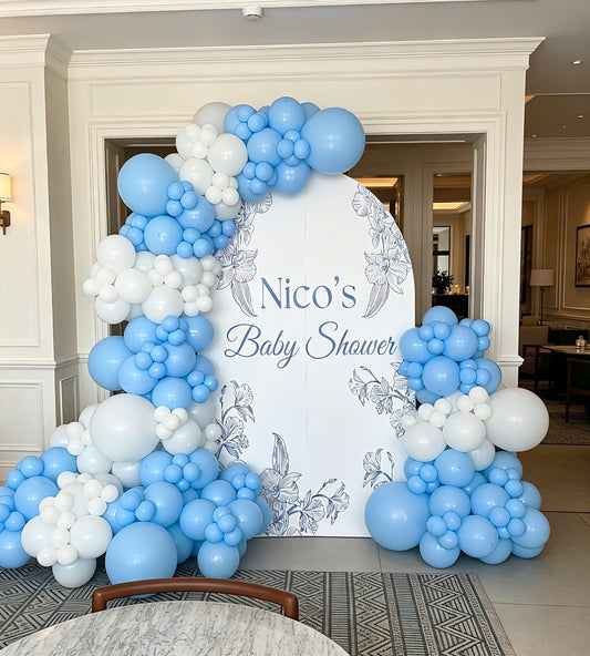 Baby Shower Customizable Board Backdrop with Balloon Blue and White - Perfect for special occasion