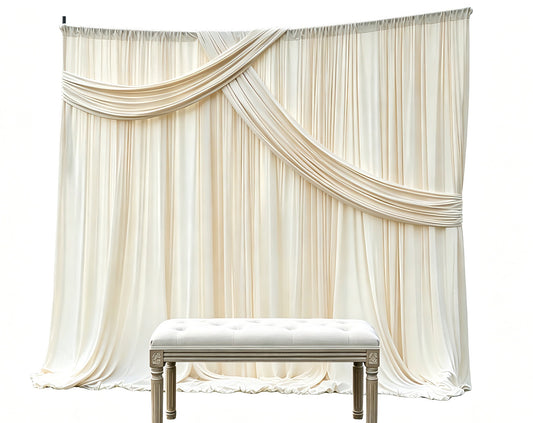 Rental Champagne Fabric Backdrop with Bench 2.4x2.4m Wedding Drape Backdrop Curtain Photo Booth Background Party Event Decor