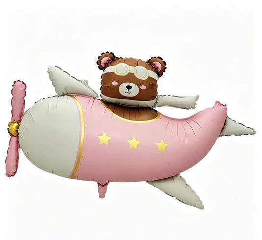 Brown Bear Pink Airplane Aircraft Plane Helium Foil Balloon - Perfect for any celebration!
