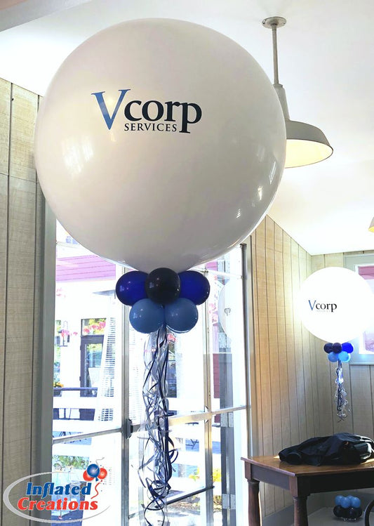 Balloon White and Blue 36-inches with Customize Sticker and Tassels - Corporate Event, Grand Opening, Company Event Perfect for special occasion!