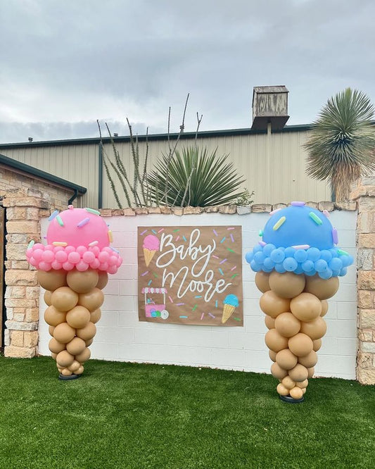 Balloon Blue, Pink and Beige Designed Ice cream with White, Purple, Pink, Green and Blue Sprinkles Design - Ice Cream-Themed Perfect for special occasions