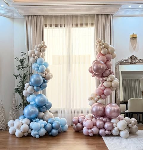 Gender Reveal Balloon Chain with baby Pink baby Blue Light gold Gender reveal Themed Customizable
