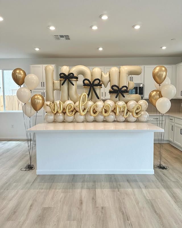 Platform Beige 'WELCOME HOME' with Latex Black Designed Ribbons, Beige and Light Gold – Customizable Design