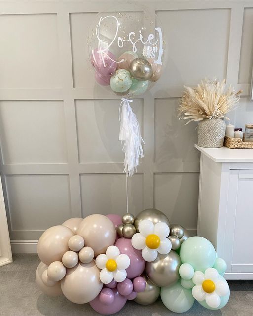 Platform Latex Purple, Light Gold, Mint Green and Beige with Personalised Clear with Mini Latex and Confetti and Tasselsv- Fairy-Themed Garden-Themed Perfect for any Occasions