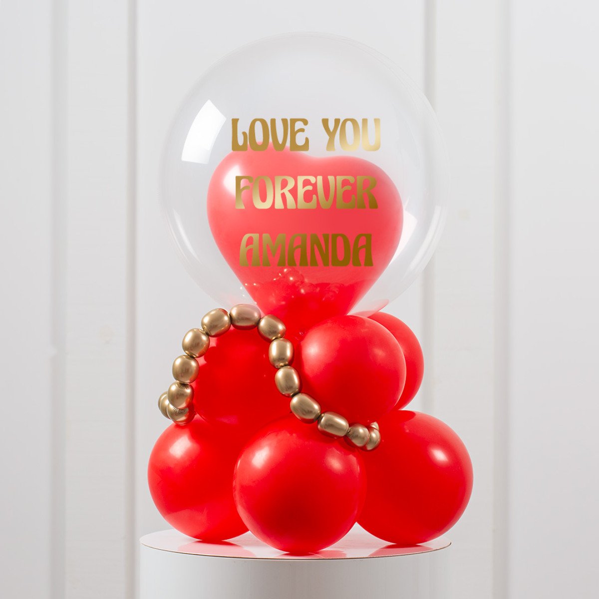 Personalised Valentine's Red and Gold Balloon on Stand with Customizable Sticker - All Colors Available