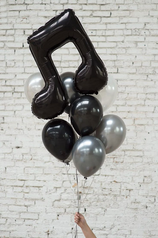 Helium Latex Balloon Silver, Gray, White and Black with Music Notes Bunch - Perfect for special occasions!