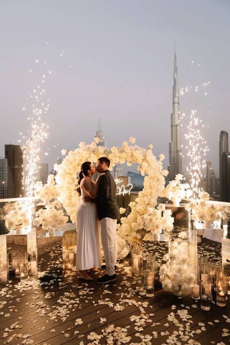 Artificial Flowers, Candles, Giant White Heart Artificial Flower, LED Customize Acrylic 'Will You Marry Me' - Perfect for Proposal, Wedding, Anniversary special occasions!