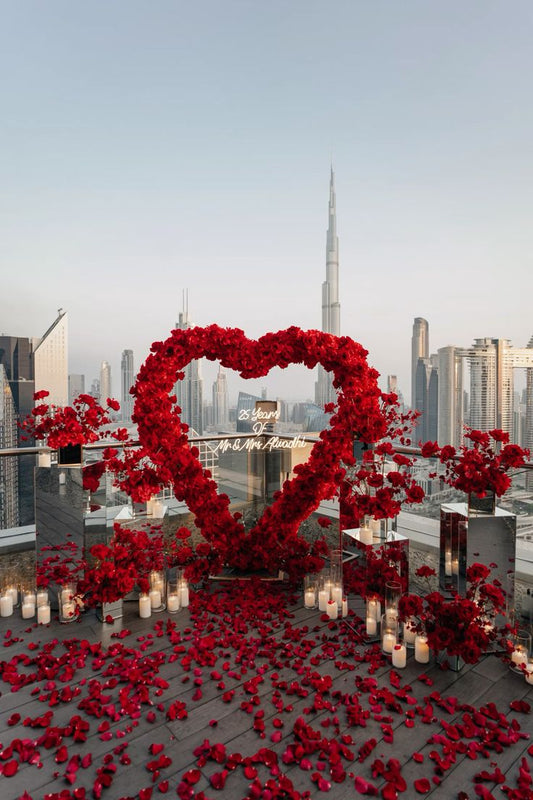 Artificial Flowers, Candles, Giant Red Heart Artificial Flower, LED Customize Acrylic 'Will You Marry Me' - Perfect for Proposal, Wedding, Anniversary special occasions!
