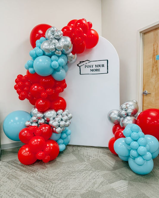 Customizable Board Backdrop with Balloons Blue, White, and Silver - Perfect for special occasion
