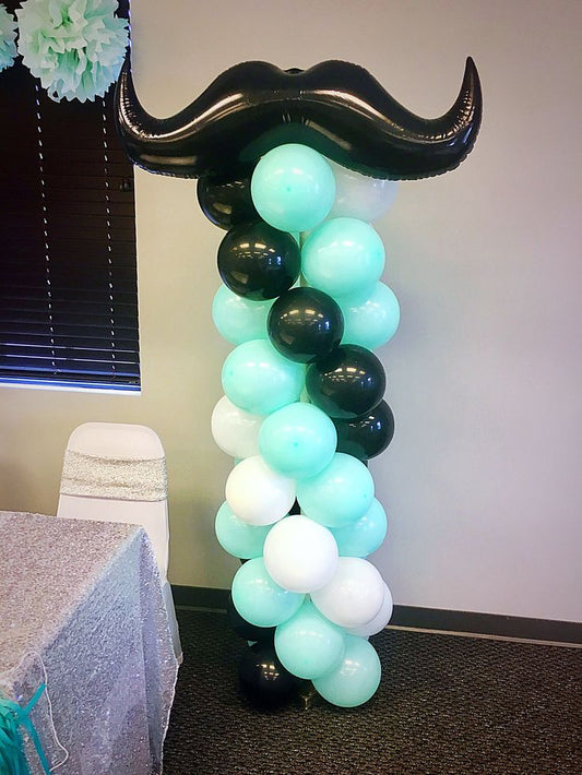 Balloon Mint Green, White and Black with Mustache on Top Pillar/Column/Tower - Father's Day, Corporate Event, Grand Opening, Company Event Perfect for special occasion!
