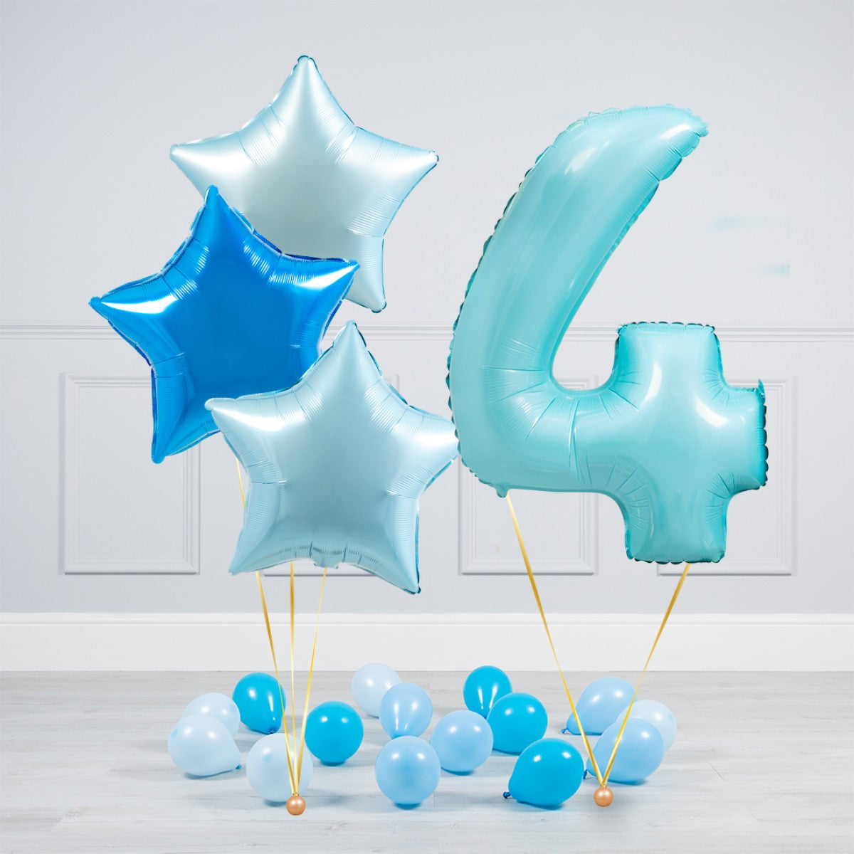 Helium Blue Single Number Set Balloon - Different Shade of Blue Stars with Mini Balloons