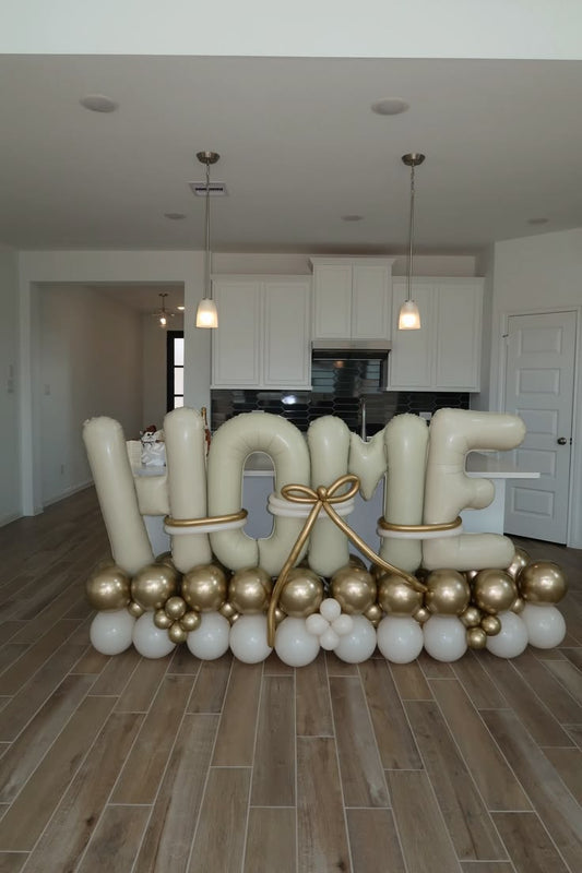'WELCOME HOME' Platform Balloons Pastel Colors Beige Set With Ribbon