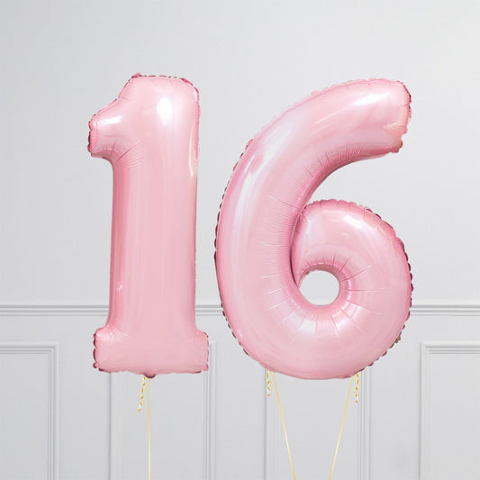 Helium Pink Two Number Set Balloons with 3 Foil Heart Balloons