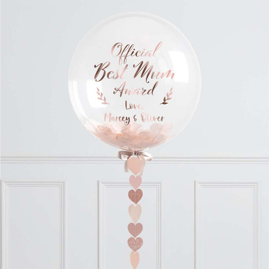 Personalised Helium Balloon Rose Gold Certificate Mother’s Day Confetti Helium Bubble Balloon Elevate Your Celebration with Our Stunning Helium Bubble Balloon Bouquet