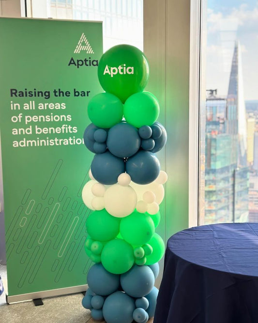 Balloon Green, White and Blue with Customize Sticker Pillar/Column/Tower - Corporate Event, Grand Opening, Company Event Perfect for special occasion!