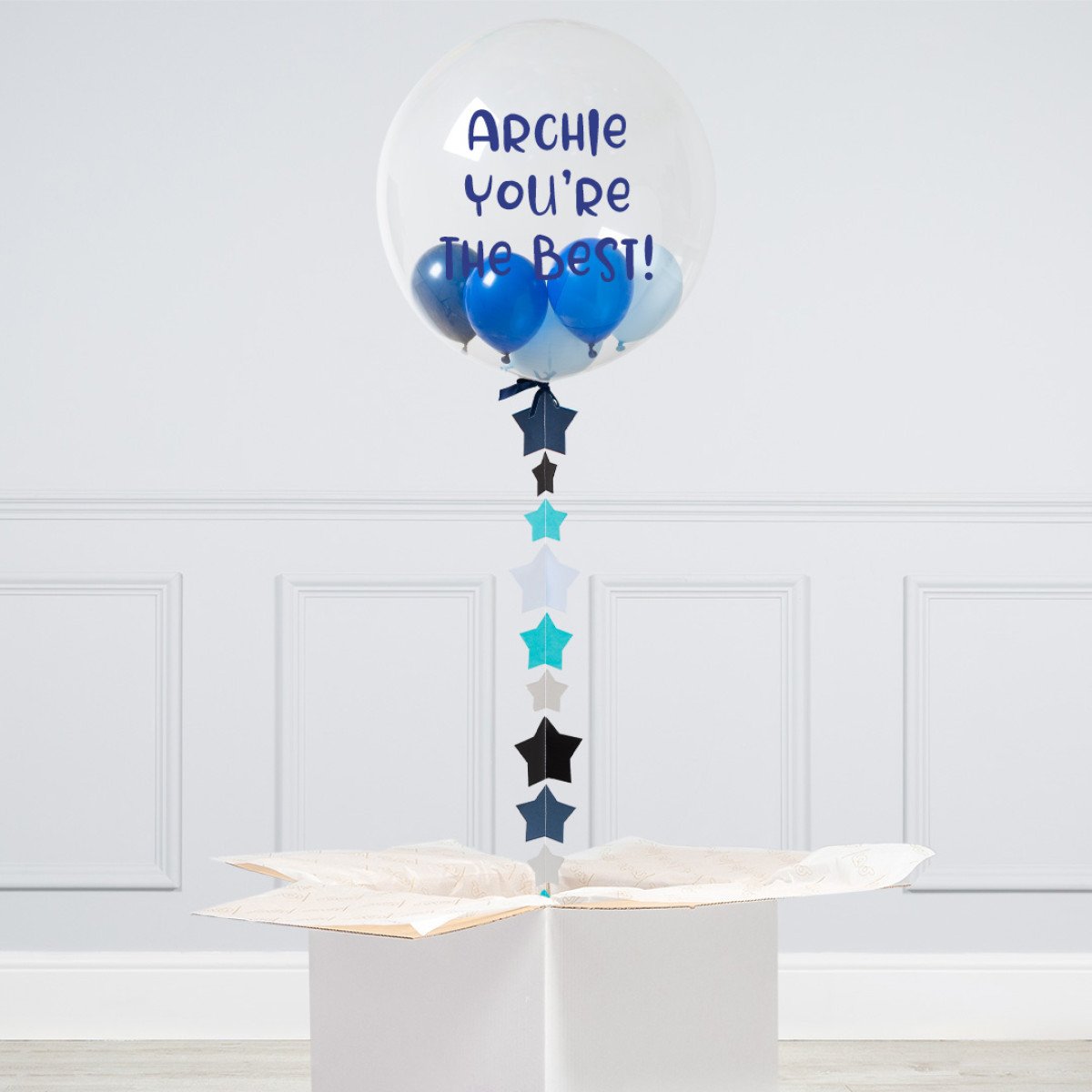 Personalised Helium Balloon Deep Blue Mini Filled Helium Bubble Balloon Elevate Your Celebration with Our Stunning Helium Bubble Balloon Bouquet