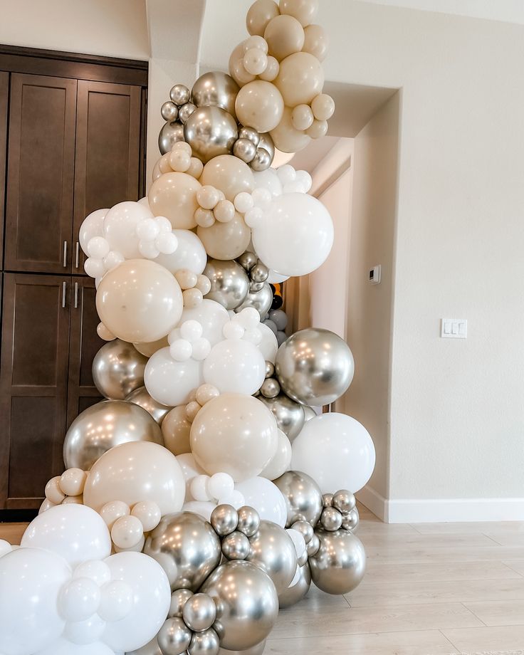 Balloon Chain with Champagne gold , white, beige Themed Customizable