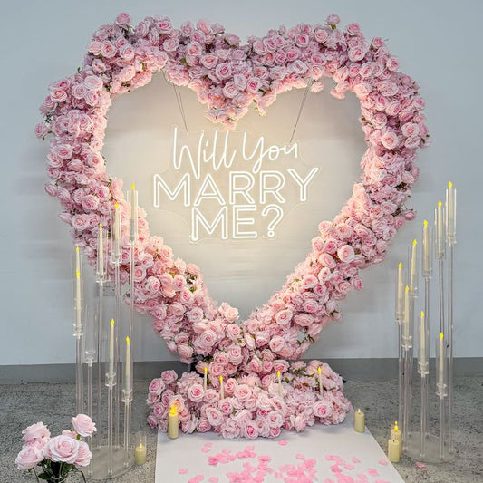 Artificial Flowers, Candles, Giant Pink Heart Artificial Flower, LED Acrylic and Heart-Shaped - Perfect for Proposal, Wedding, Anniversary special occasions!