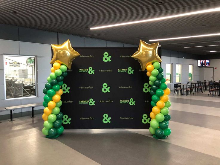 Balloon Different Shades of Green with Yellow with Stars Foil accents Pillar/Column/Tower - Corporate Event, Grand Opening, Company Event Perfect for special occasion!