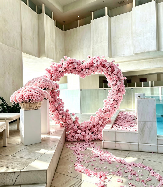 Giant Pink Heart Artificial Flower, Fresh Flowers Basket Arrangement and Petals - Perfect for Proposal, Wedding, Anniversary special occasions!