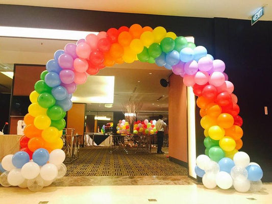 Balloon Arch Pink, Red, Purple, Blue, Green, Yellow and Orange Rainbow Arrangement with Clouds Designed accents- Corporate Event, Grand Opening, Company Event Perfect for special occasion!