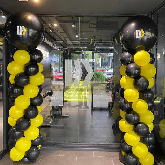 Personalised Company Logo Sticker Balloon Black and Yellow Pillar/Column/Tower - Corporate Event, Grand Opening, Company Event Perfect for special occasion!