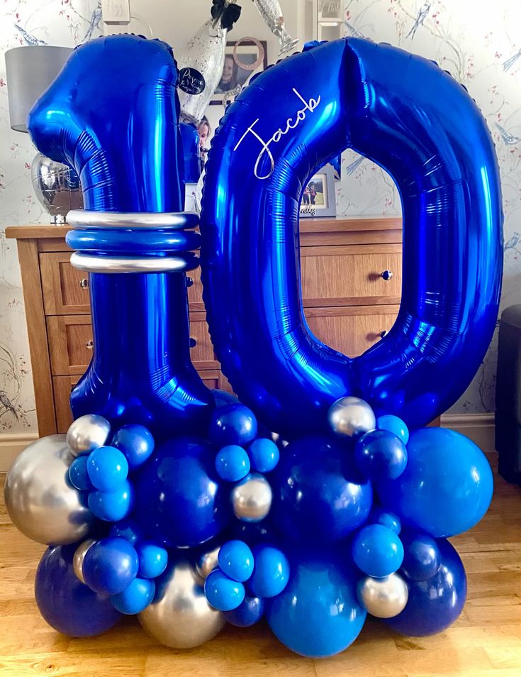 Platform Blue Numbers '10' with Latex Blue and Silver with Customize Sticker – Customizable Design