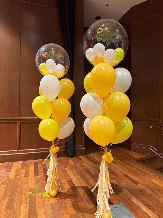 Latex Helium Bunch Clear with Mini Latex, Yellow and White Balloons and Yellow White Tassels Strings - Perfect for Special Occasions!