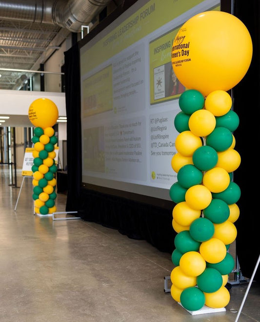 Personalised Company Logo Sticker Balloon Yellow and Green Pillar/Column/Tower - Corporate Event, Grand Opening, Company Event Perfect for special occasion!
