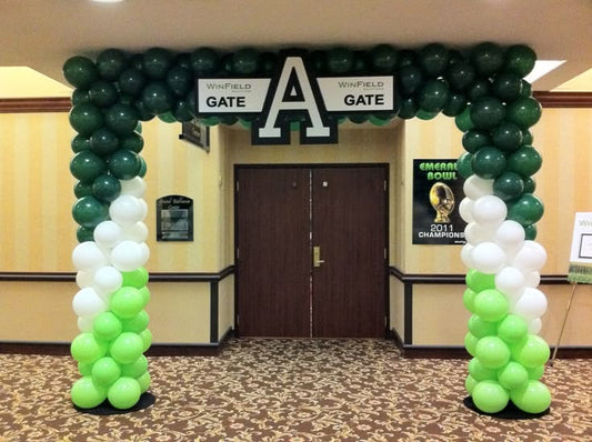 Balloon Arch Different Shades of Green and White Arrangement with Customizable Board Company Logo - Corporate Event, Grand Opening, Company Event Perfect for special occasion!