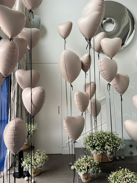 30 Pink Heart-Shaped Helium Foil Balloons with Black Ribbons - Valentine's, Anniversary Perfect for special occasions!