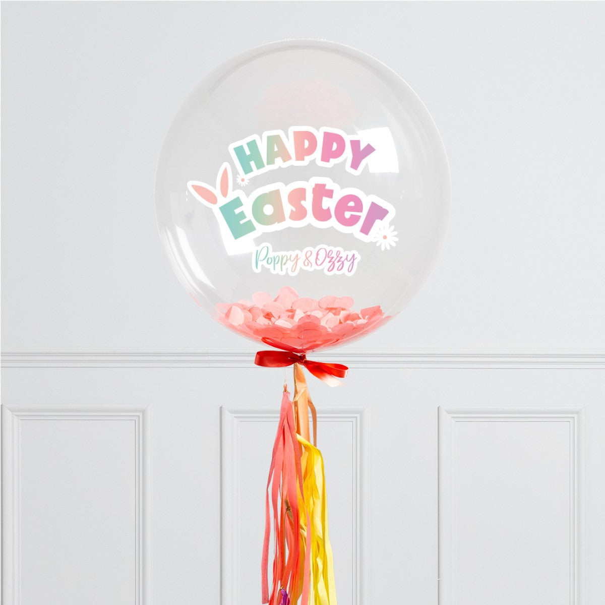 Personalised Helium Balloon Happy Easter Pastel Rainbow Ombre Confetti Helium Bubble Balloon Elevate Your Celebration with Our Stunning Helium Bubble Balloon Bouquet